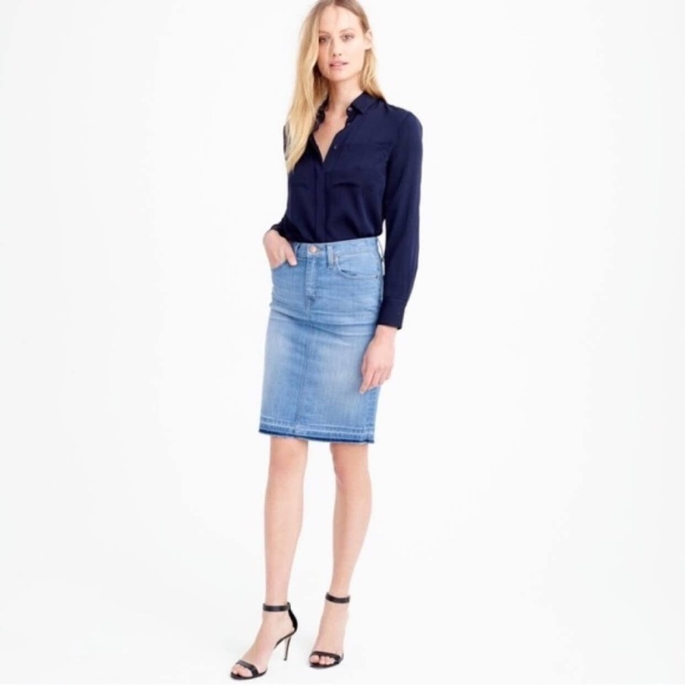J. Crew Frayed Denim Pencil Skirt Size 28 C5647